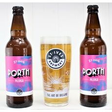 St Ives Brewery Porth Pilsner Pair & Branded Glass Set
