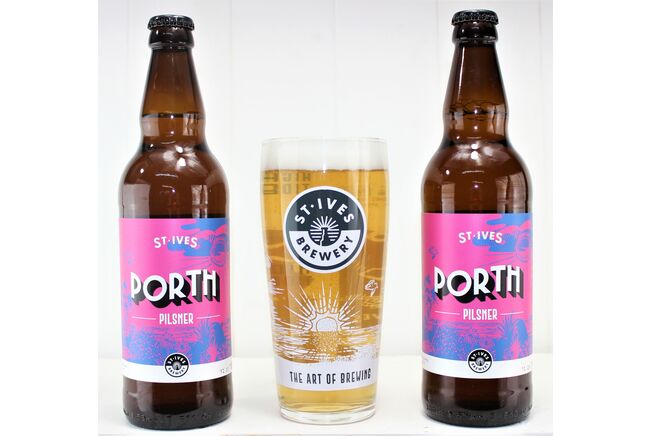 St Ives Brewery Porth Pilsner Pair & Branded Glass Set